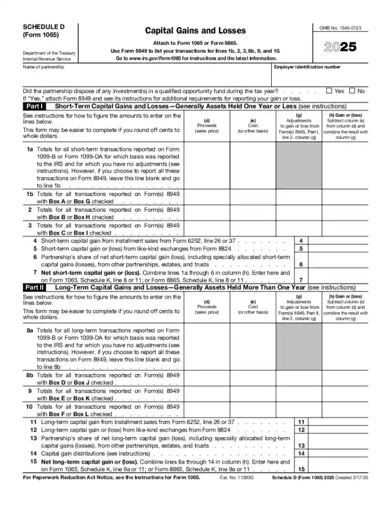 Schedule D - SCHEDULE D Form 1065 Capital Gains and Preview on Page 1