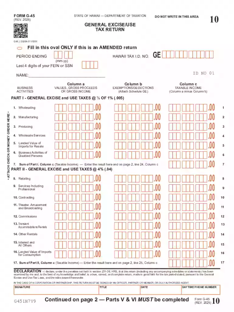 Form G-45 Periodic General Excise Use Tax Return, Rev Preview on Page 1