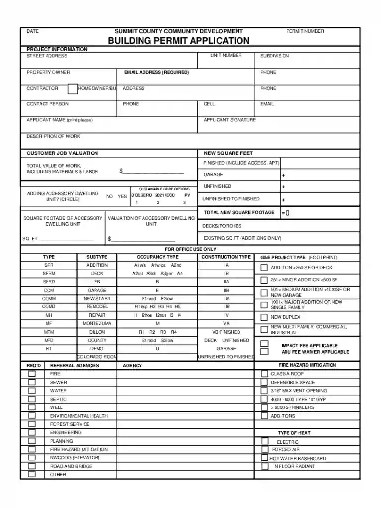 Summit County Building Permit Application Preview on Page 1