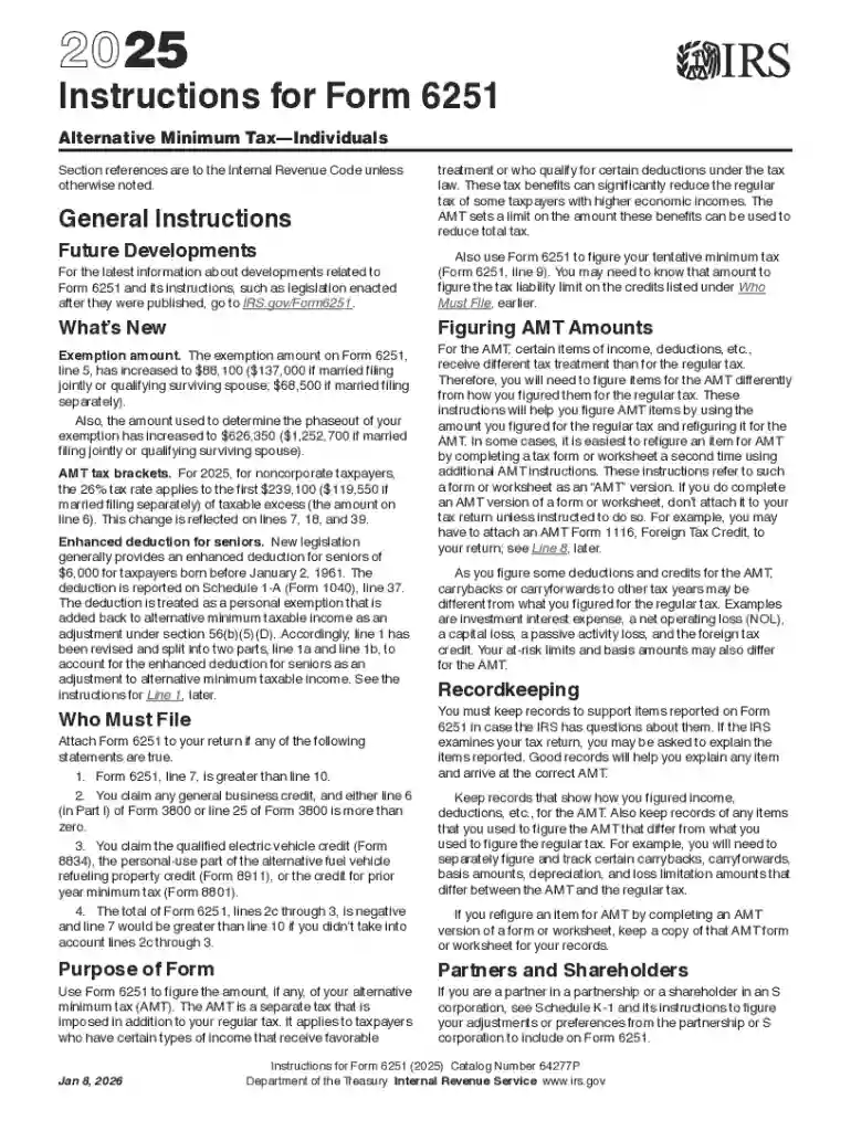 2025 Instructions for Form 6251 Preview on Page 1