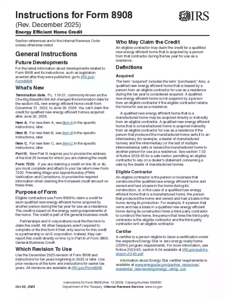 Fillable Online Instructions for IRS Form 8908 Energy Preview on Page 1