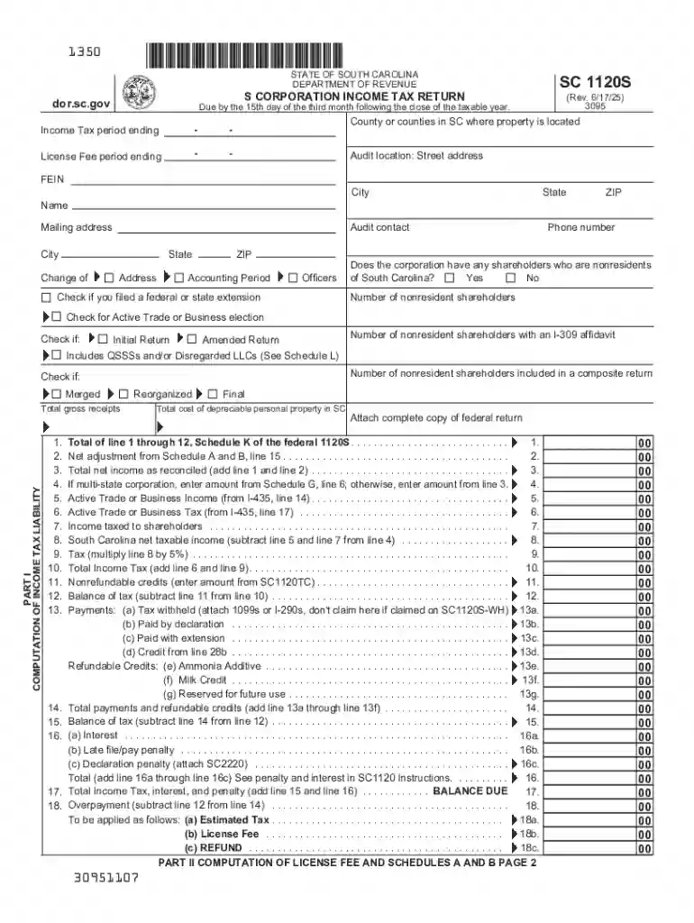 Sc 1120s 's' - the South Carolina Department of Revenue Preview on Page 1