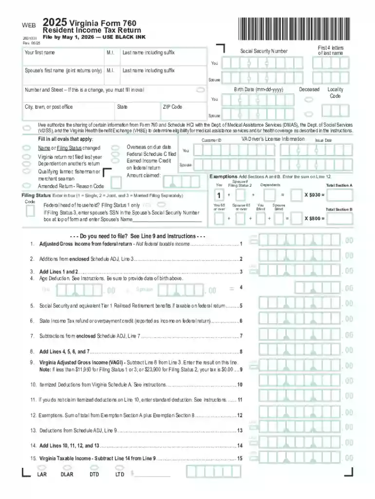 2025 Virginia Form 760 Preview on Page 1