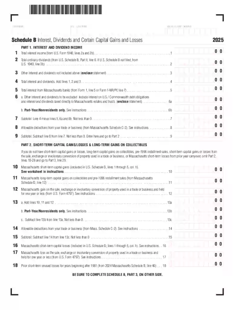 Schedule B Interest Dividends 2025 Preview on Page 1