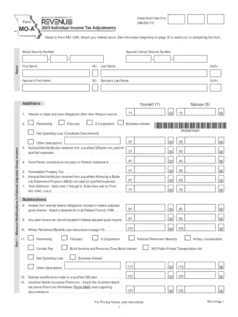 Get the free Form MO1040: Missouri Individual Income Tax Return Preview on Page 1