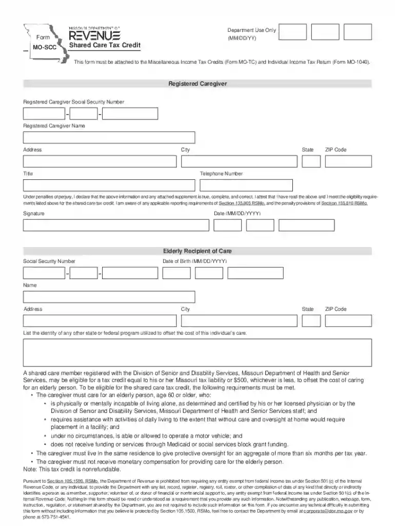 Missouri shared care tax credit: Fill out and sign online Preview on Page 1