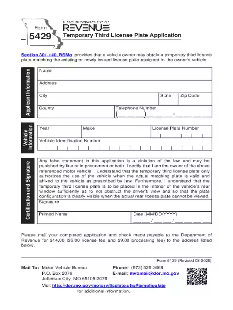 Temporary Third License Plate Application Preview on Page 1