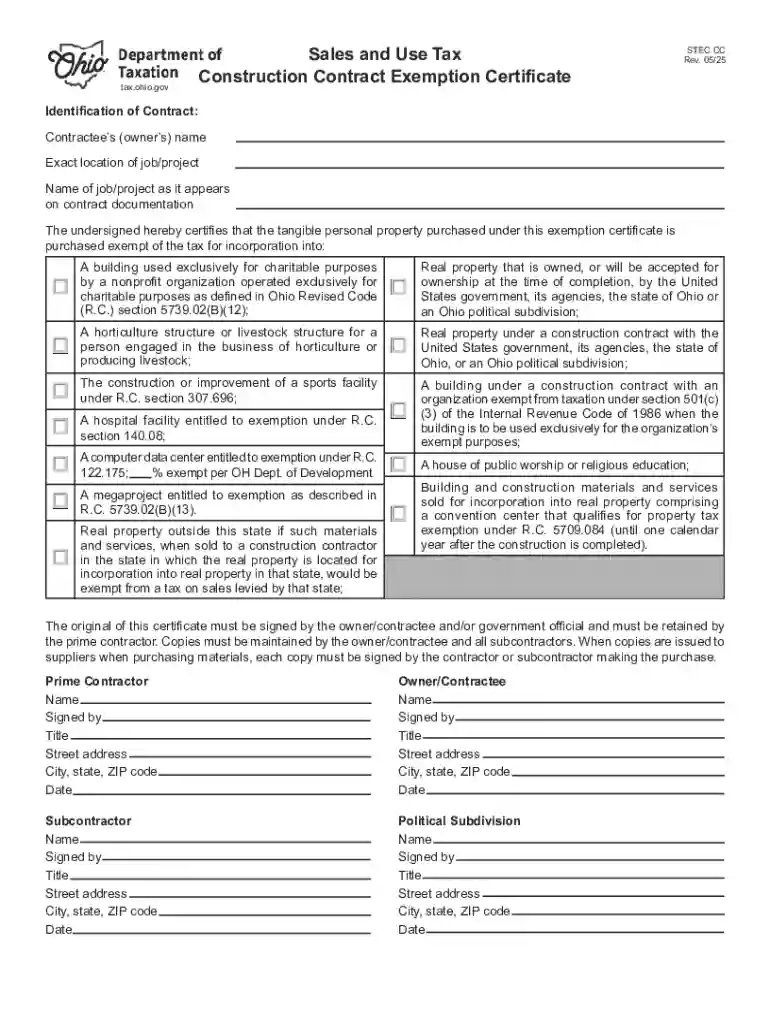 Sales and Use Tax Contractor's Exemption Certificate Preview on Page 1