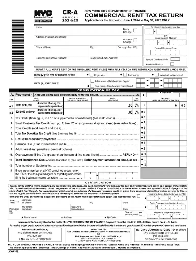 Nyc Commercial Rents Tax Return PDF Form Preview on Page 1