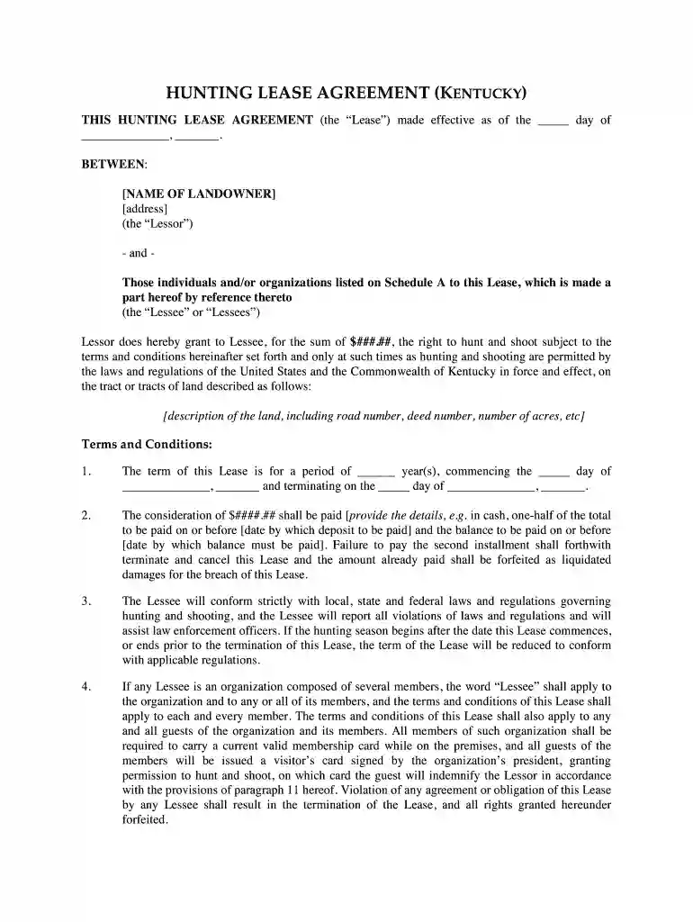 simple hunting lease agreement template Preview on Page 1