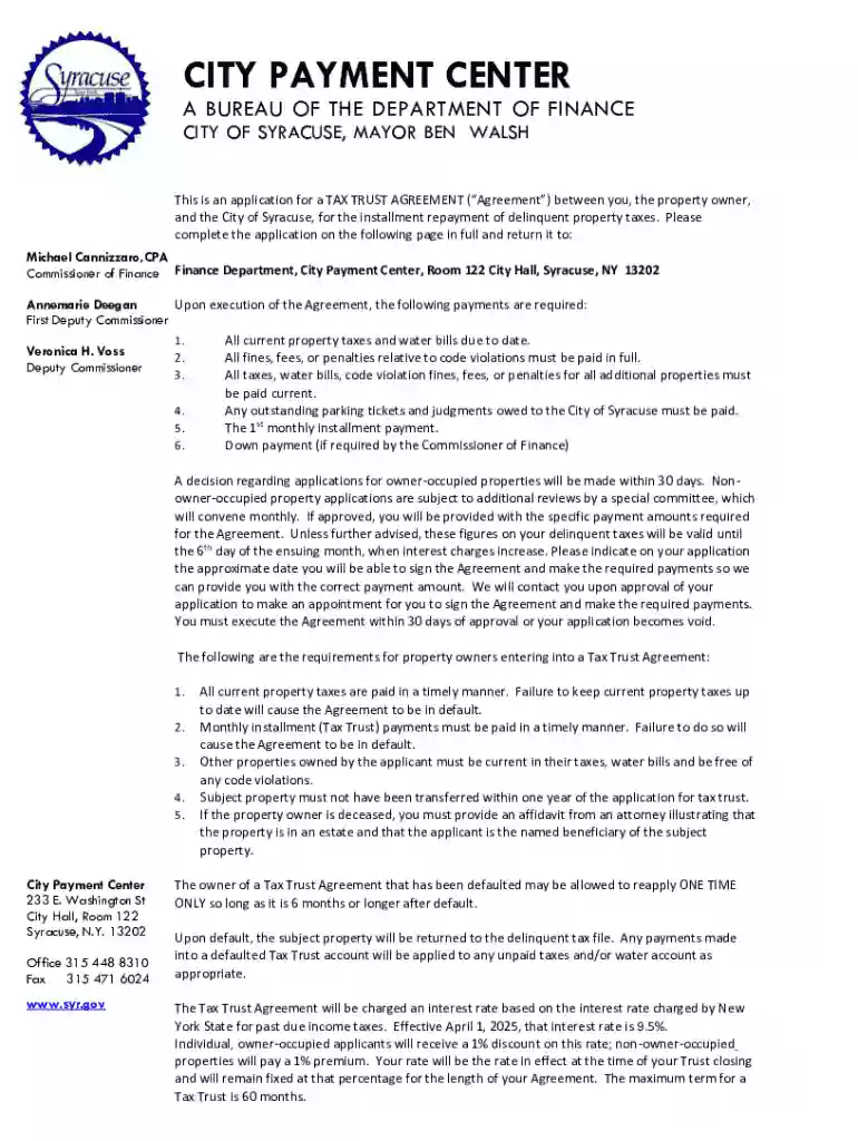 City of Syracuse Tax Trust Agreement Application Preview on Page 1