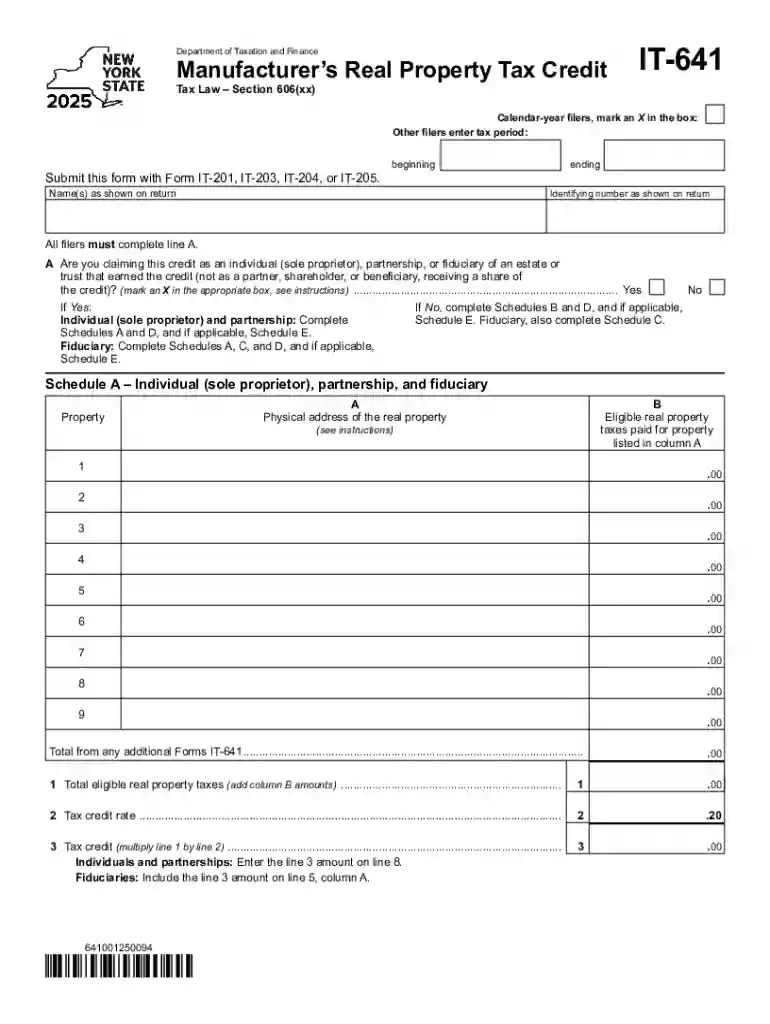 Instructions for Form IT-641 Manufacturer's Real Property Tax Preview on Page 1