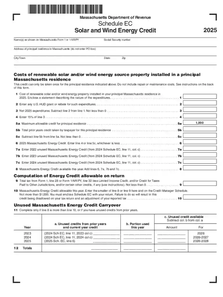 2025 Form 1 Massachusetts Resident Income Tax Return Preview on Page 1