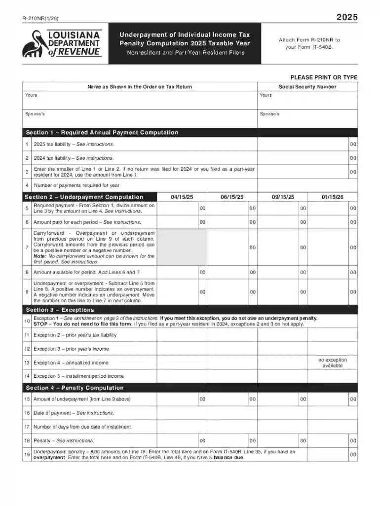 R-210NR: Underpayment of Individual Income Tax Penalty Preview on Page 1
