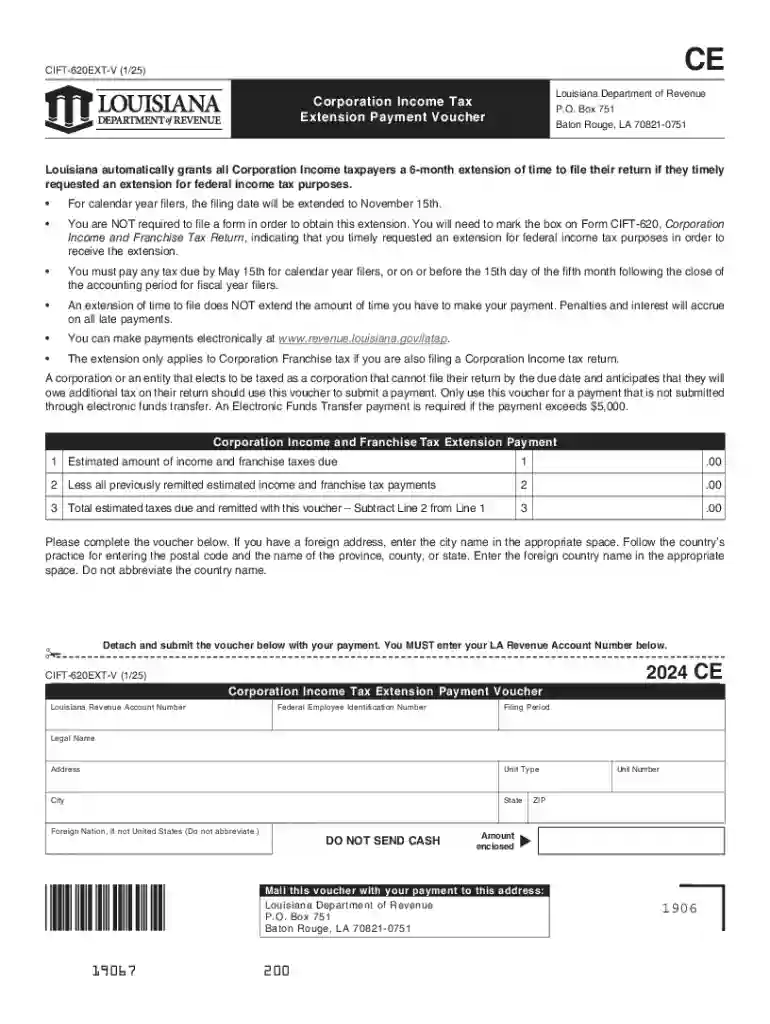 How do I request an extension to file a Louisiana Corporation Preview on Page 1