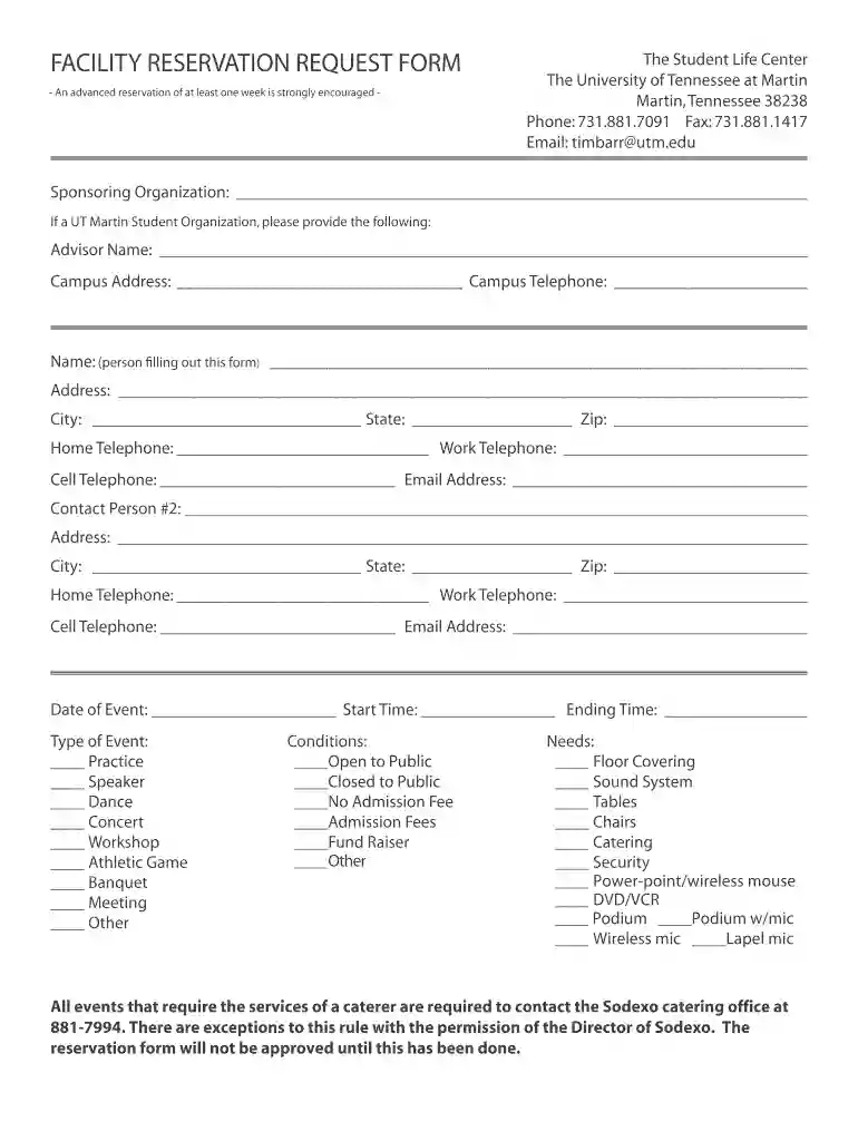 reservation form pdf Preview on Page 1