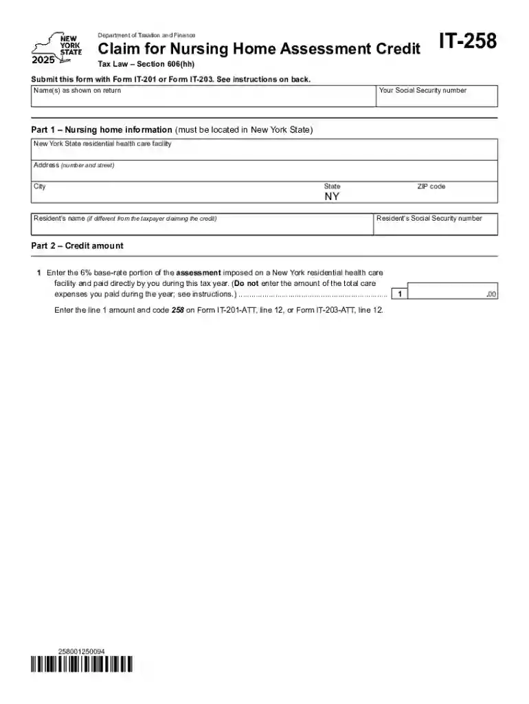 Claim for Nursing Home Assessment Credit, it258 - Tax NY Preview on Page 1