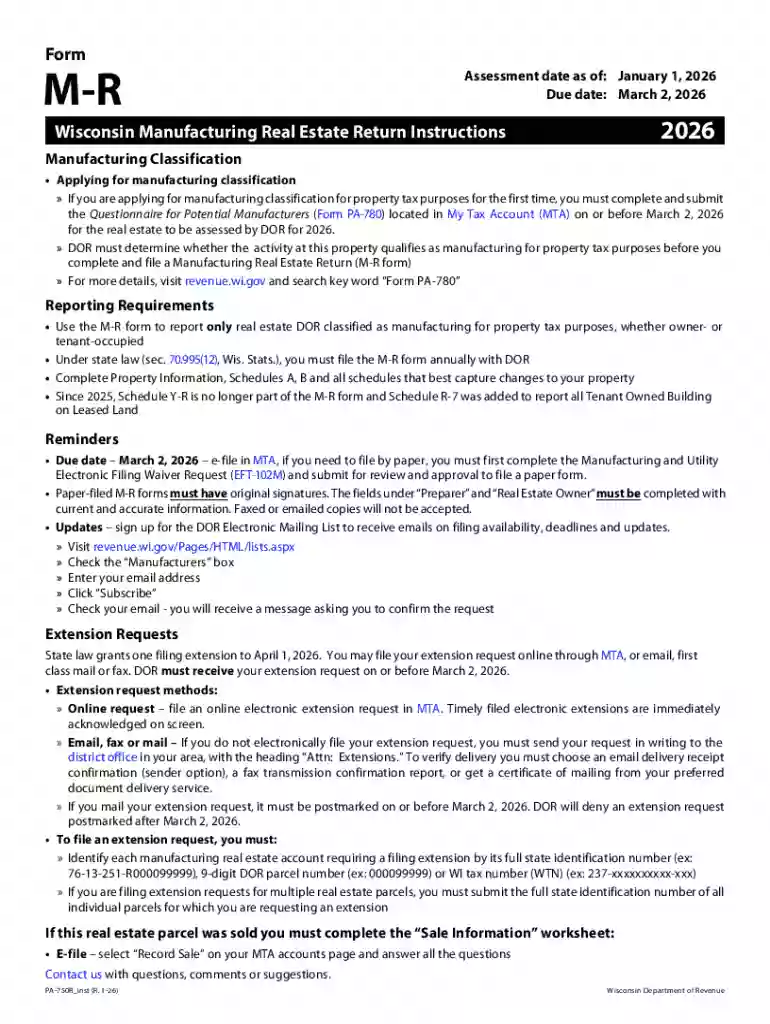 Wisconsin Manufacturing Real Estate Return Preview on Page 1