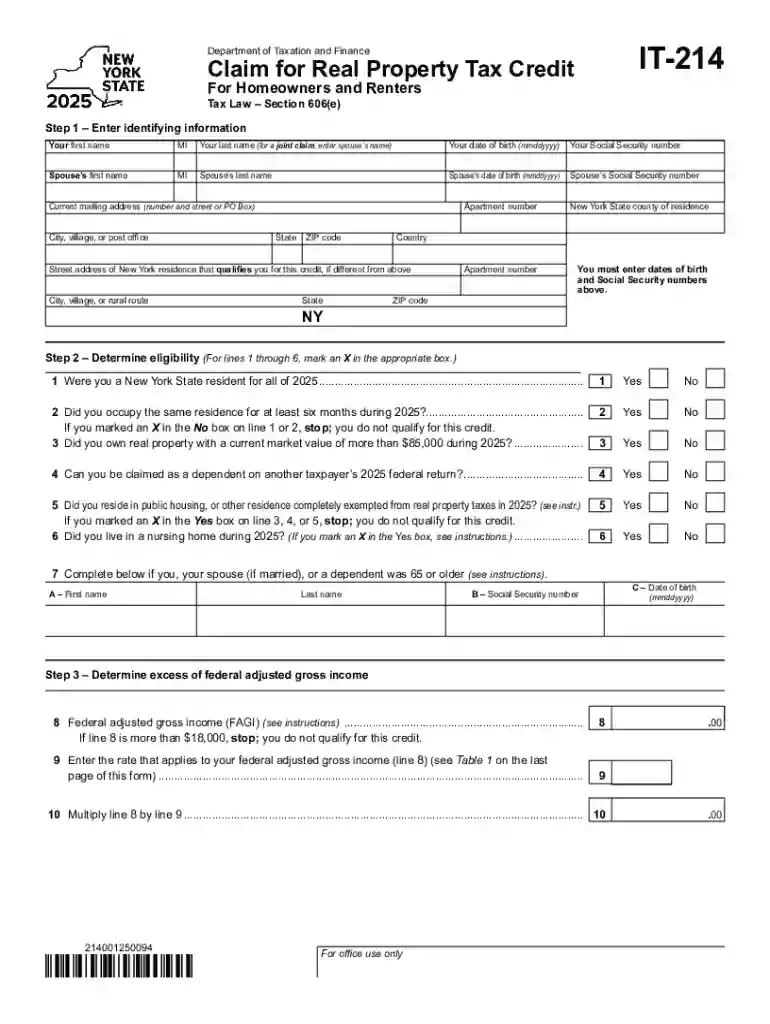 IT-214 Claim for Real Property Tax Credit - PDF Live Preview on Page 1