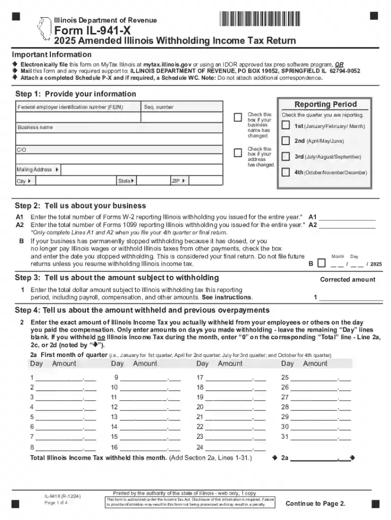 Illinois Amended Withholding Income Tax Return Preview on Page 1