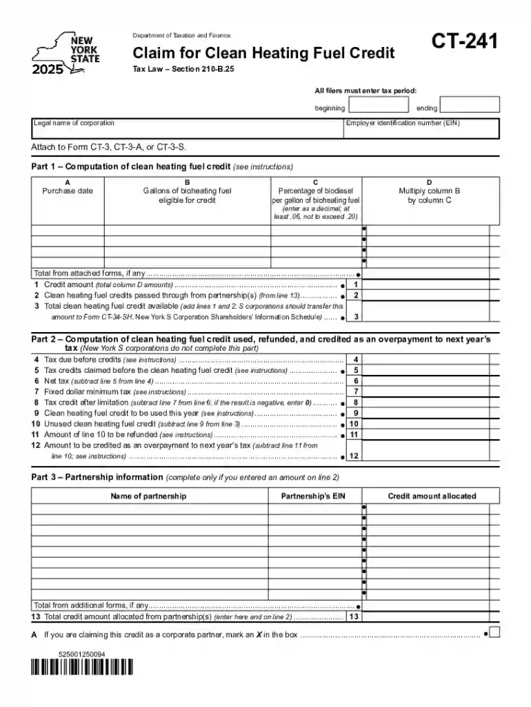 Form IT-241 Claim for Clean Heating Fuel Credit Tax Year Preview on Page 1
