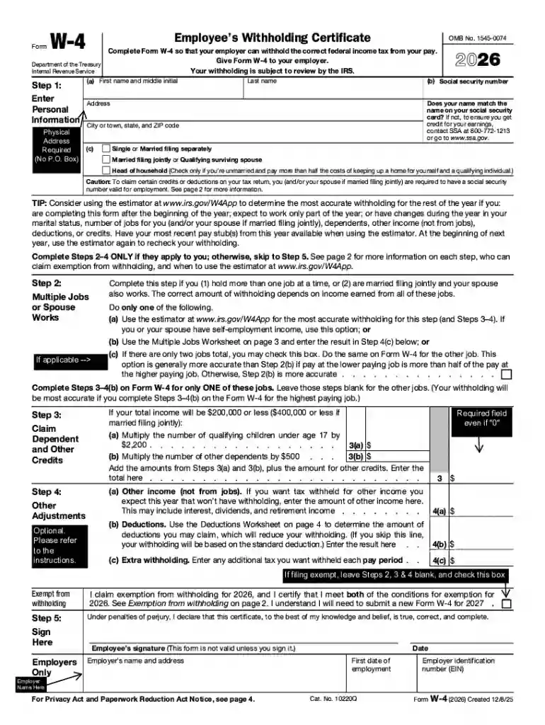 IRS Form W-4 Employee's Withholding Certificate Preview on Page 1