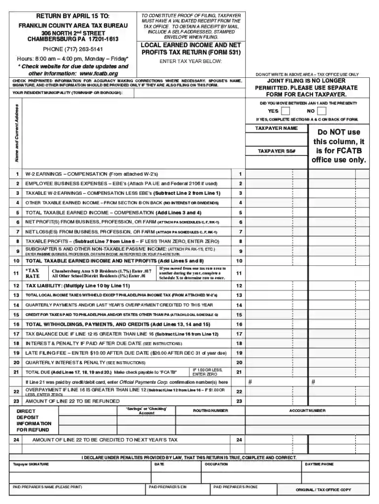 Franklin County Local Earned Income Tax Return Preview on Page 1