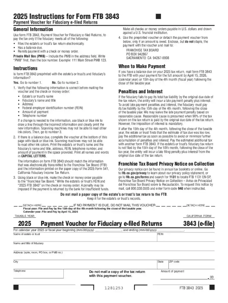 California Form FTB 3843 Payment Voucher Preview on Page 1