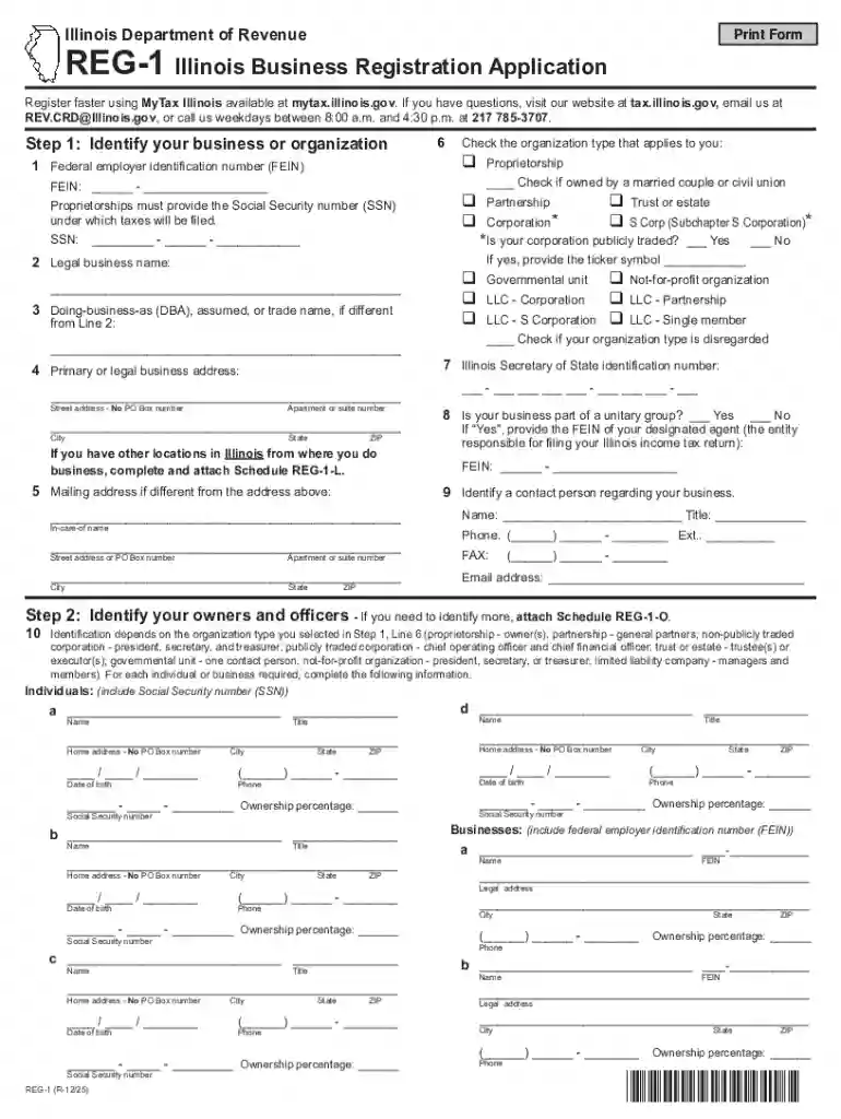Illinois Business Registration Application Preview on Page 1