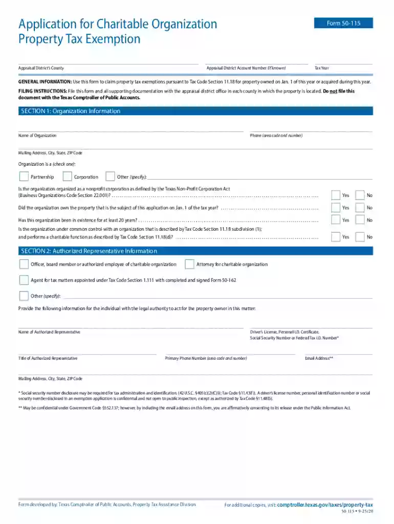 Application for Charitable Organization Property Tax Exemption Preview on Page 1