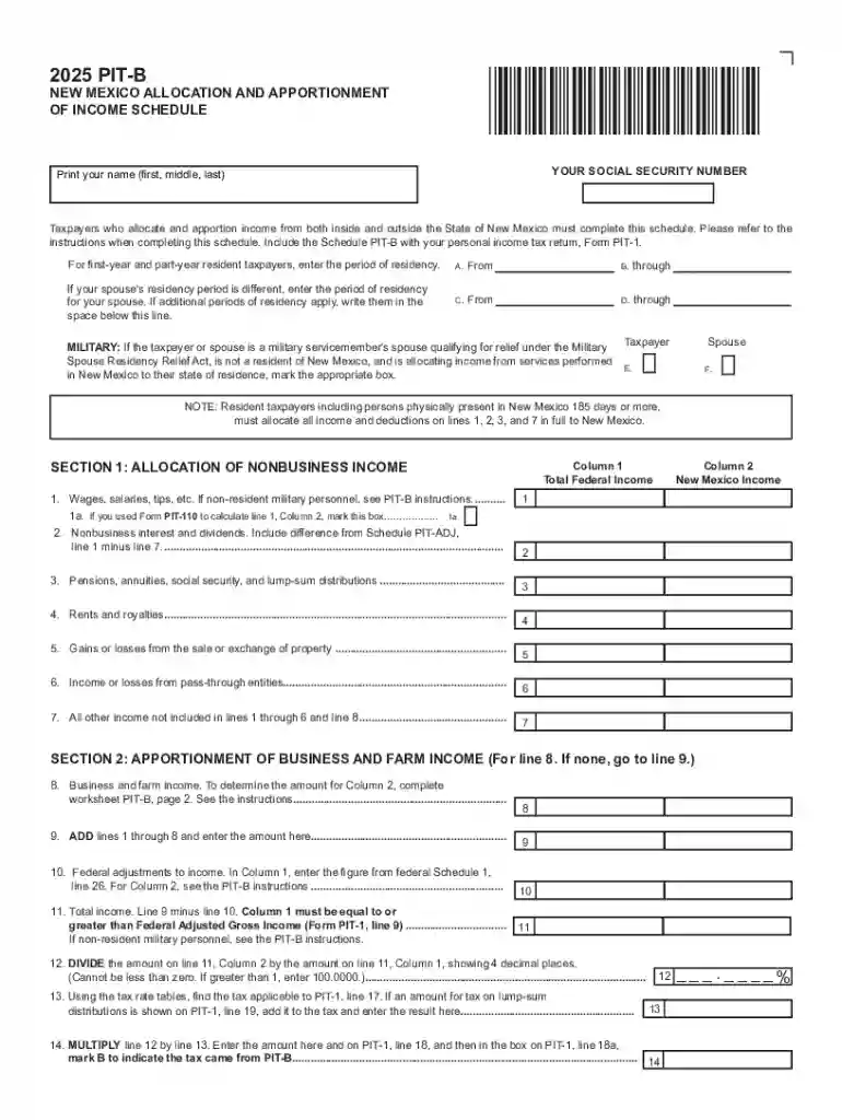New Mexico Allocation and Apportionment of Income Schedule Preview on Page 1