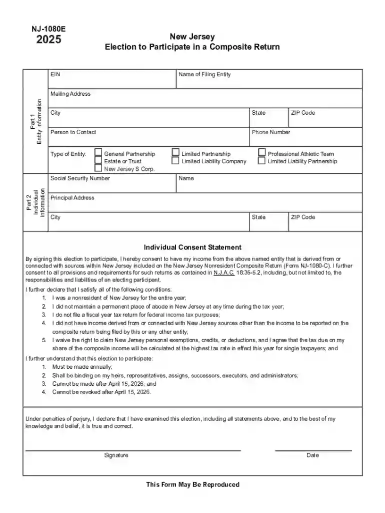 New Jersey Nonresident Composite Return Election Form Preview on Page 1