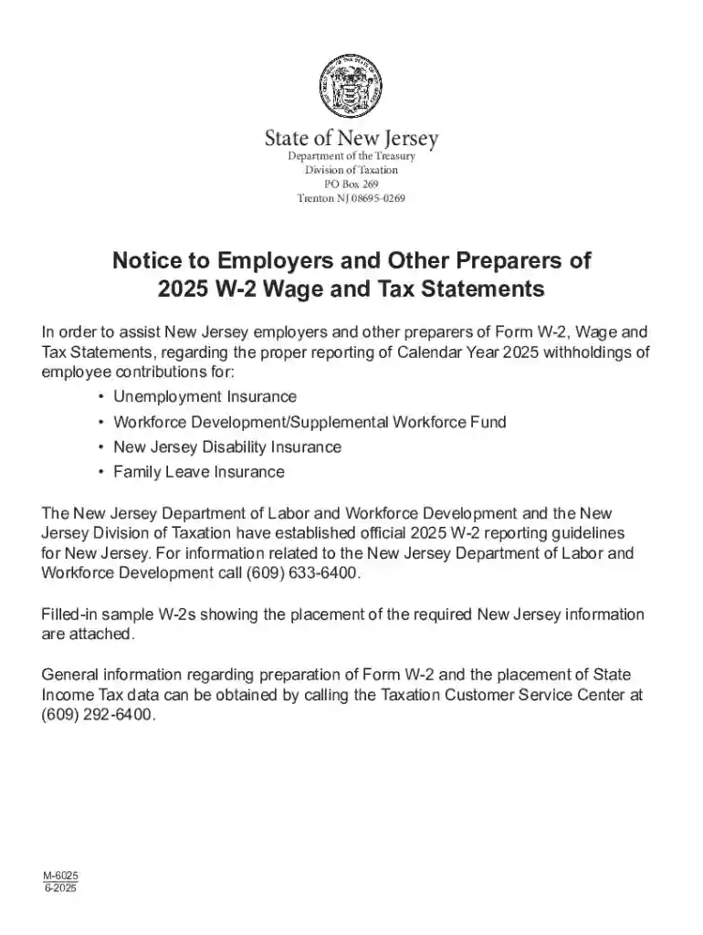 New Jersey 2025 W-2 Wage and Tax Statement Preview on Page 1