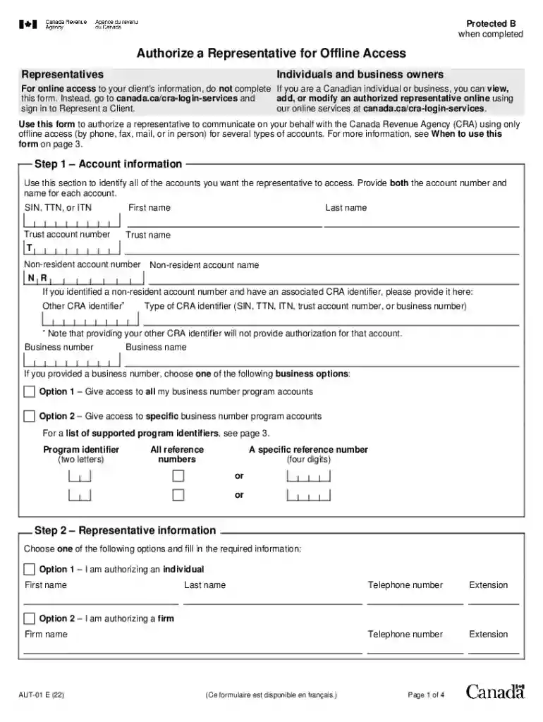 Canada Revenue Agency Representative Authorization Form Preview on Page 1