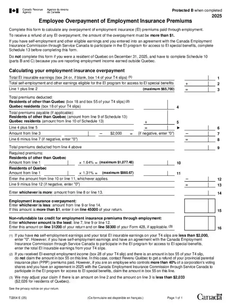 Employee Overpayment of Employment Insurance Premiums Form Preview on Page 1