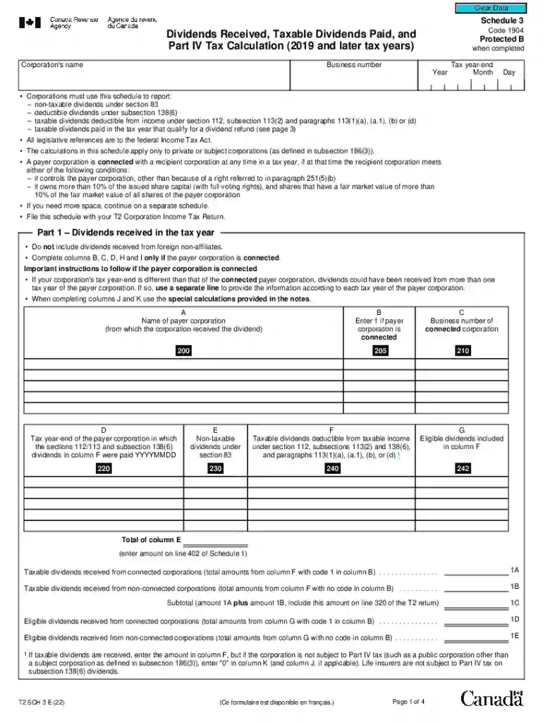 Schedule 3 Tax Calculation Form Preview on Page 1