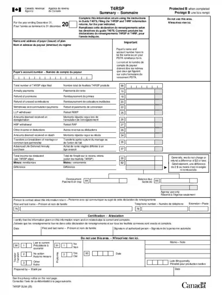 T4RSP Information Return Preview on Page 1