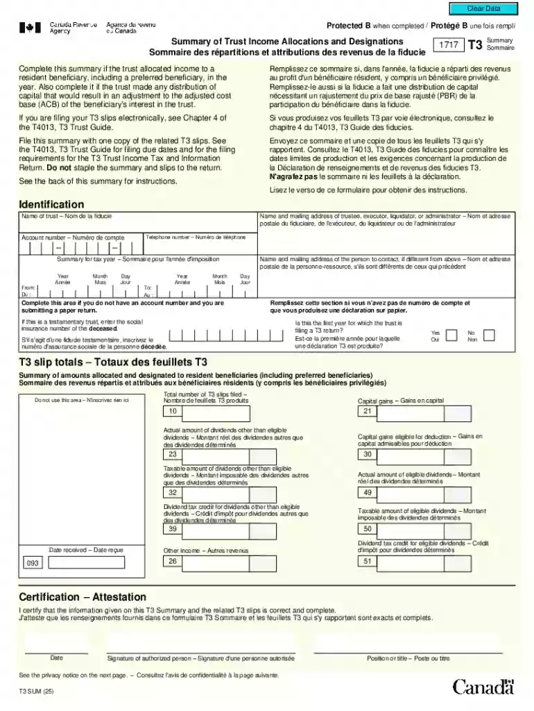 T3 Summary Trust Income Allocations Form Preview on Page 1