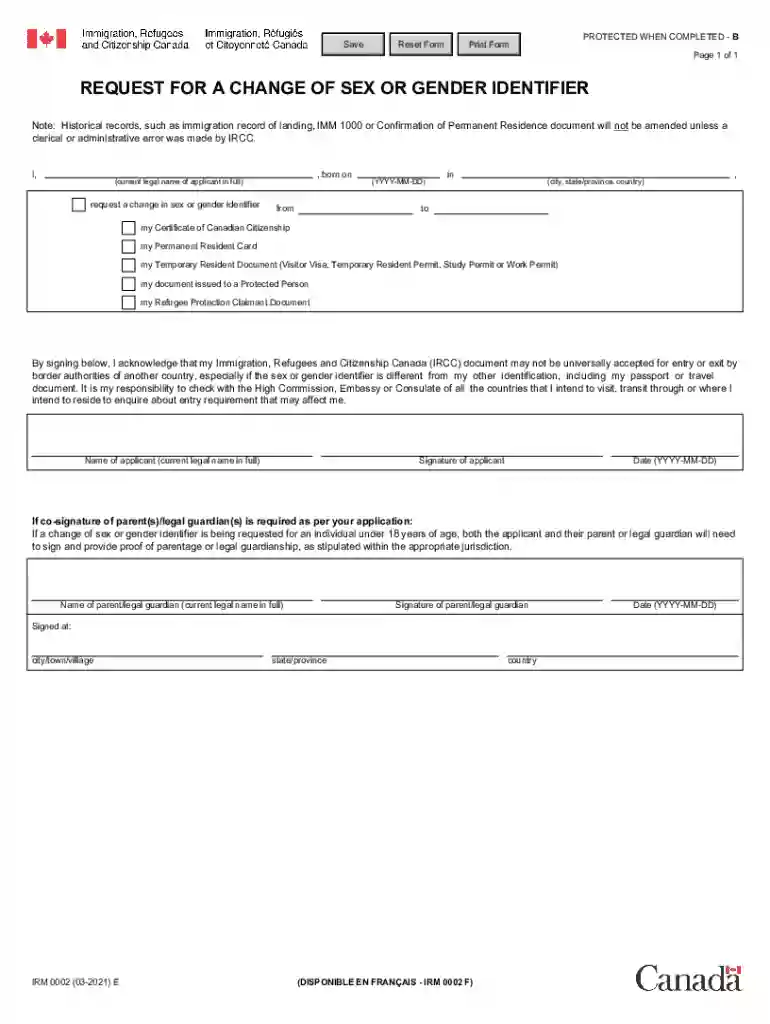 Request for Change of Sex or Gender Identifier Preview on Page 1