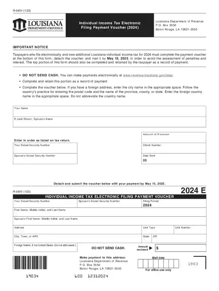 Louisiana Individual Income Tax Payment Voucher Preview on Page 1