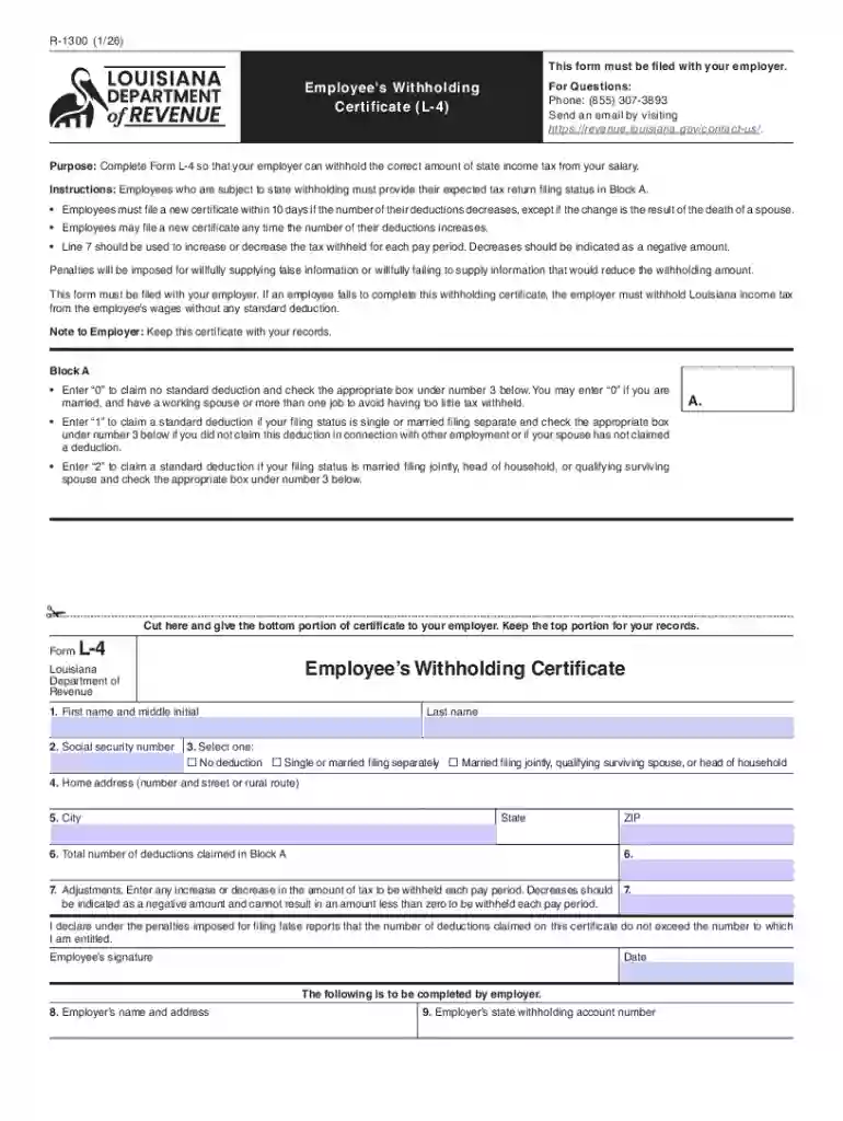 R-1300: Employee's Withholding Certificate (L-4) Preview on Page 1