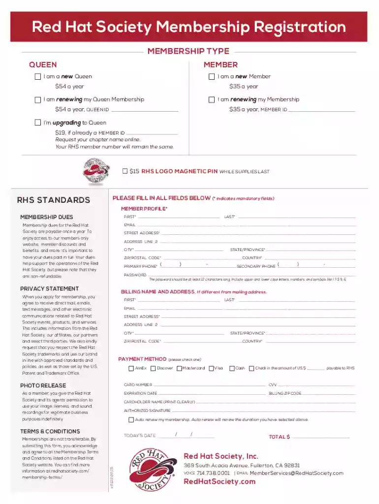 Red Hat Society Membership Registration Form Preview on Page 1