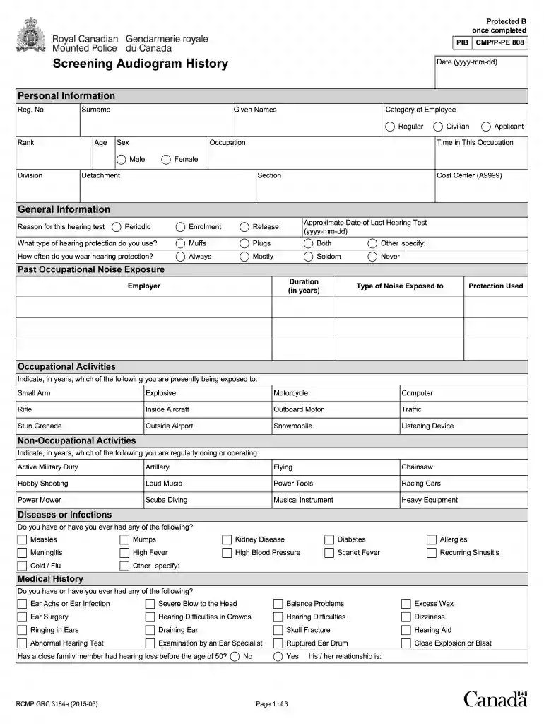 rcmp hearing test form Preview on Page 1