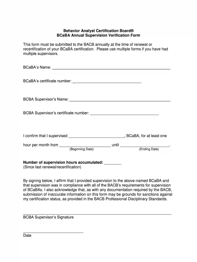 bacb final verification form Preview on Page 1