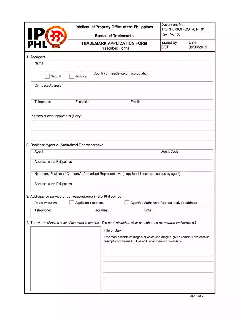trademark application form Preview on Page 1