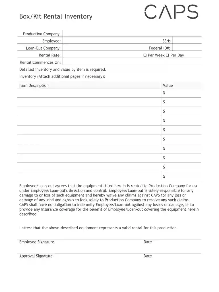 caps kit rental form Preview on Page 1