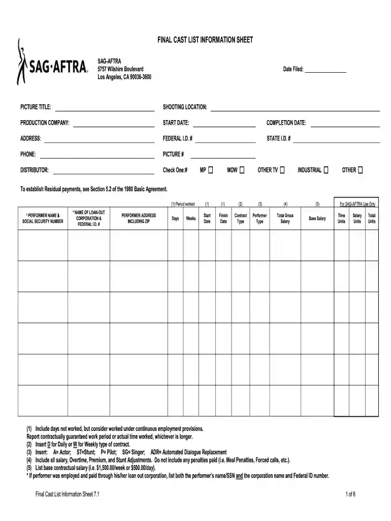 sag final cast list Preview on Page 1