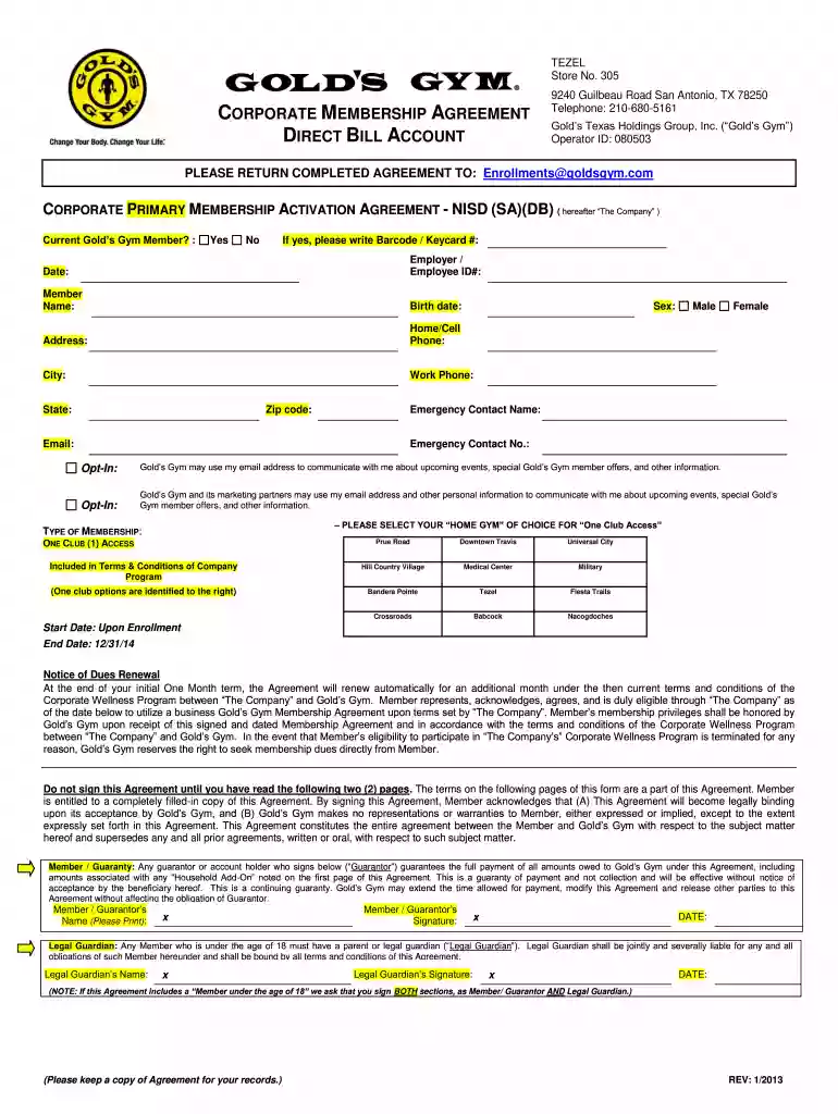 gym membership form pdf Preview on Page 1
