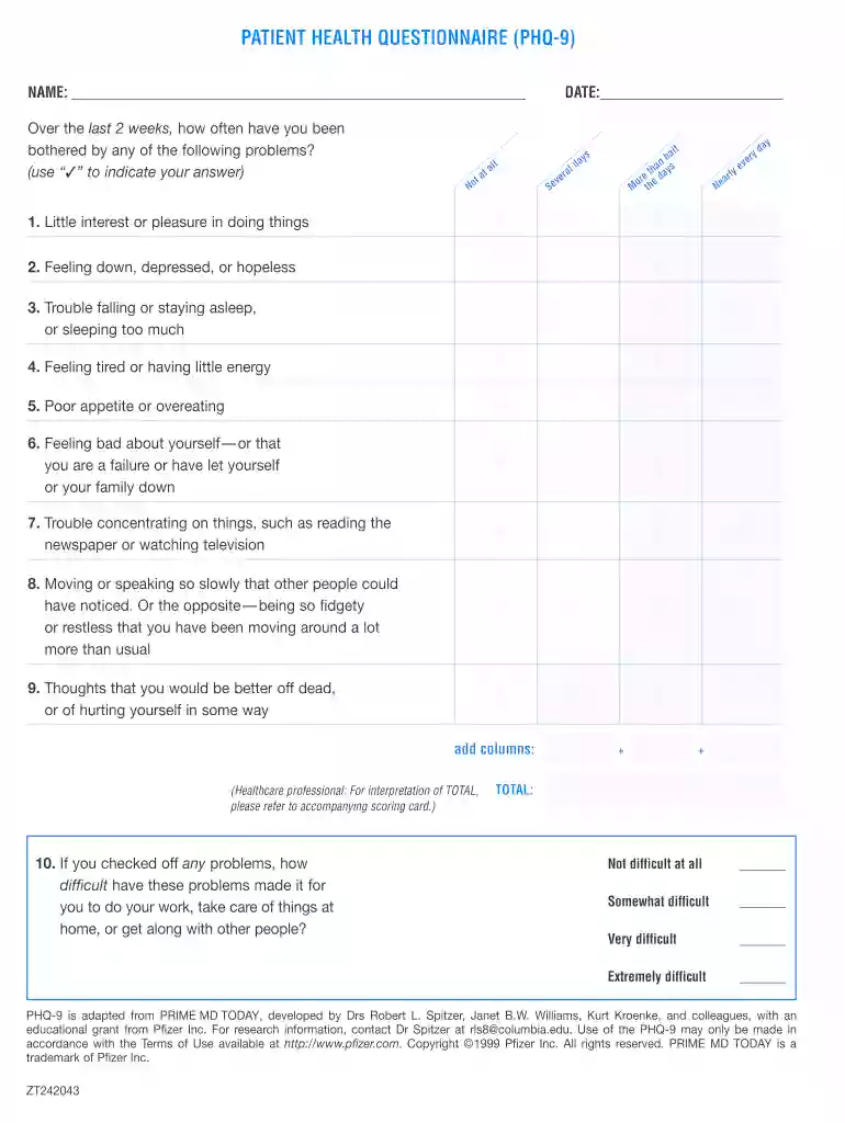 phq 9 scoring Preview on Page 1