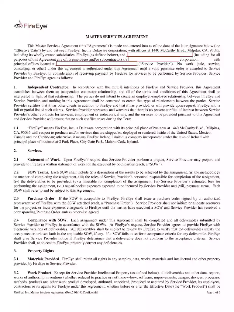 master services agreement Preview on Page 1